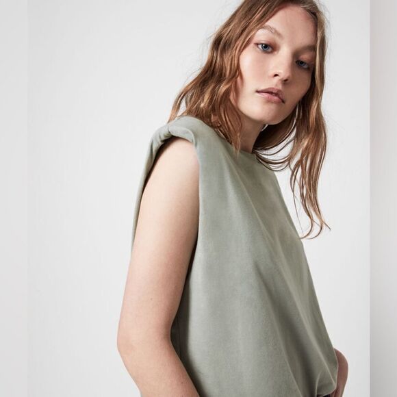 All Saints NWT Coni Shoulder Padded Tank Top IN late Gray Size Small - Picture 3 of 10
